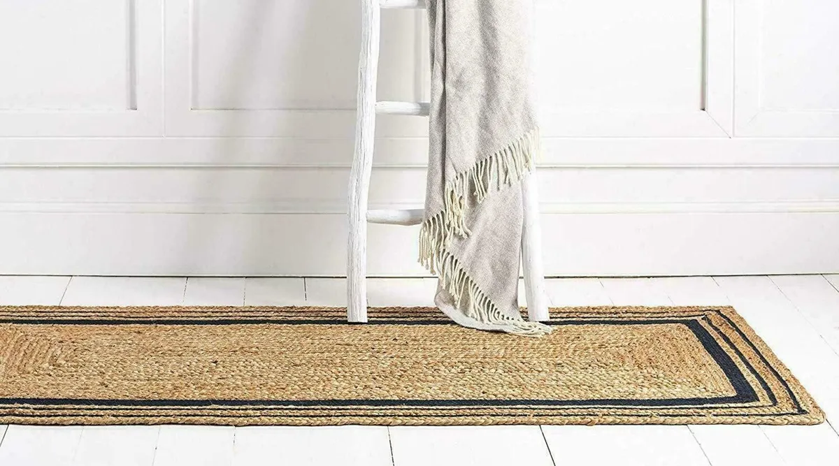 Hand Braided Jute Rug Natural with Black Line - Image 4