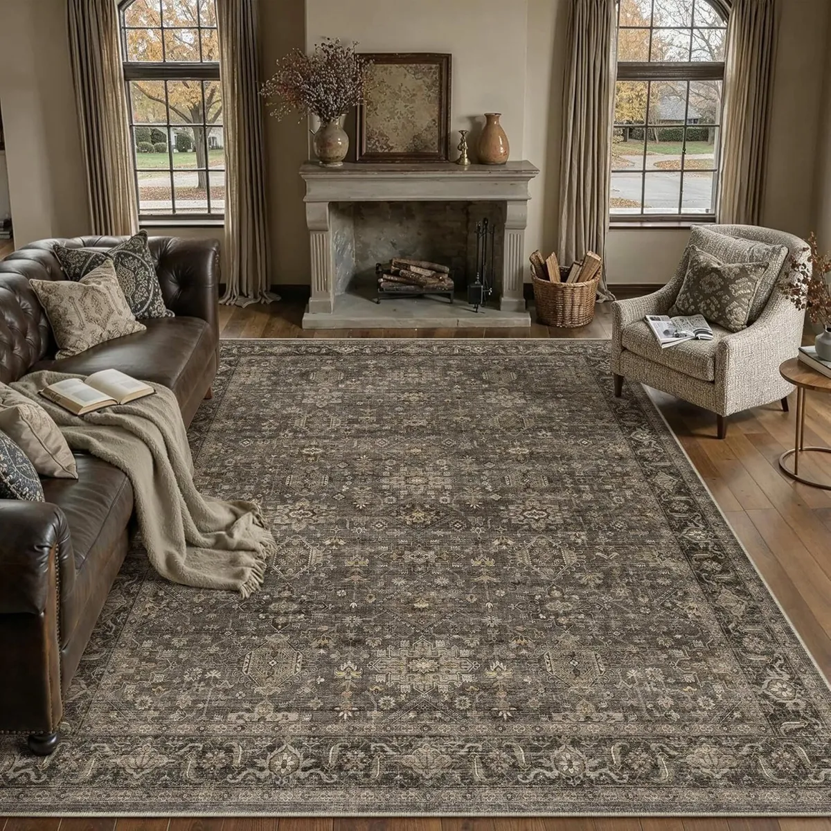 Vintage Living Room Rug 200 x 300 cm Brown - Image 1