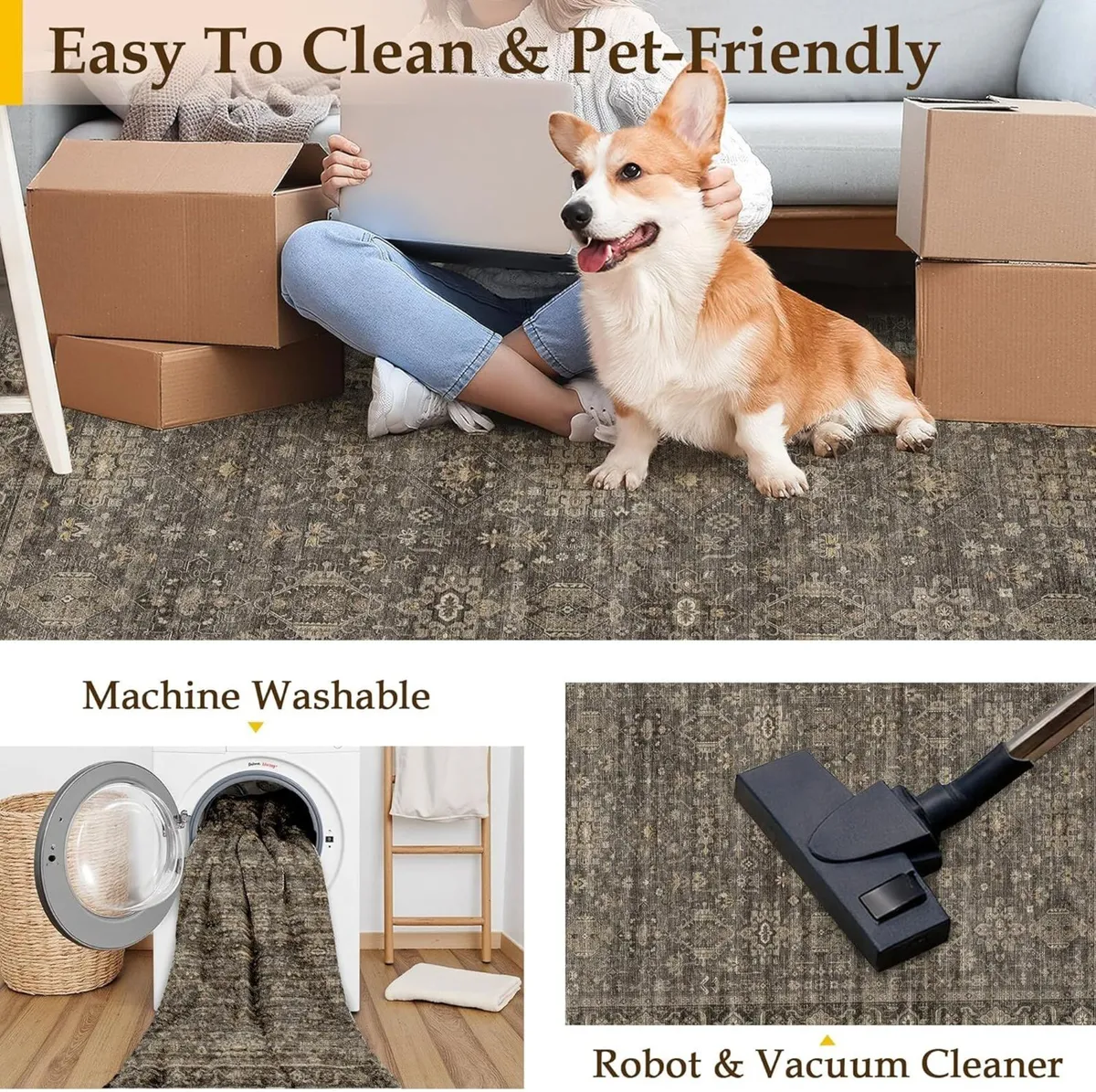 Vintage Living Room Rug 200 x 300 cm Brown - Image 4