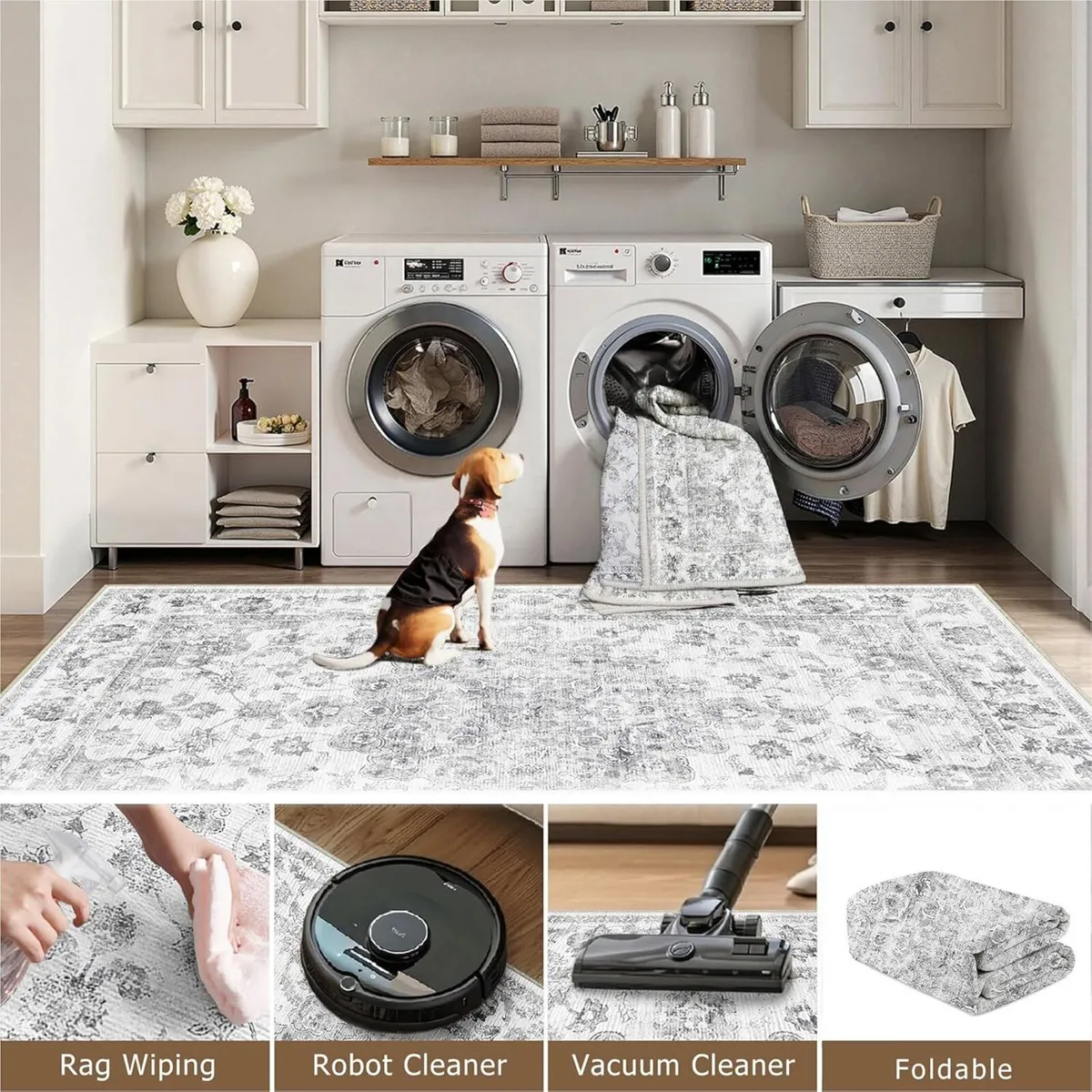 Vintage Rugs Living Room Grey Large Area Rug - Image 4