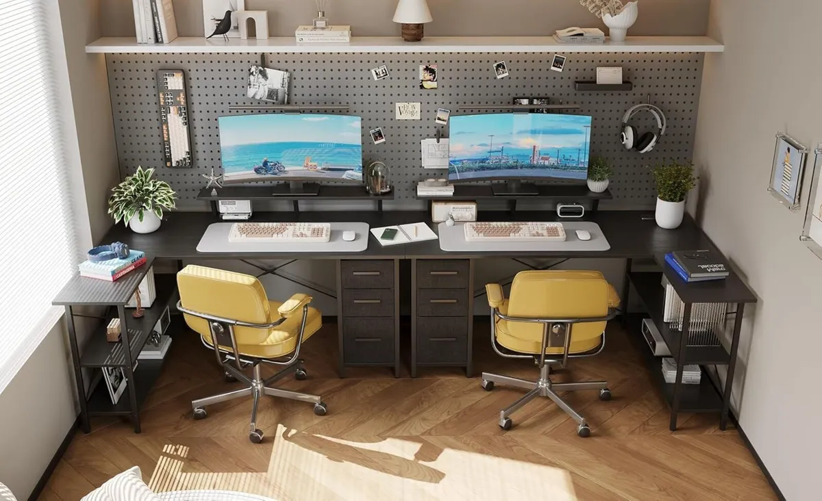 Corner Computer Desk with Drawers Reversible L - Image 4