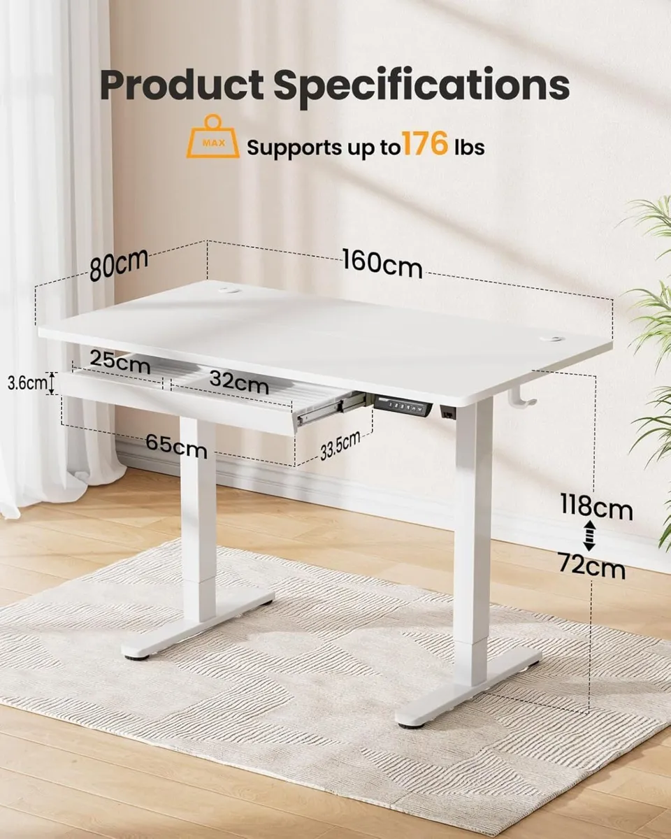 Electric Standing Desk 160 x 80 cm Height - Image 3