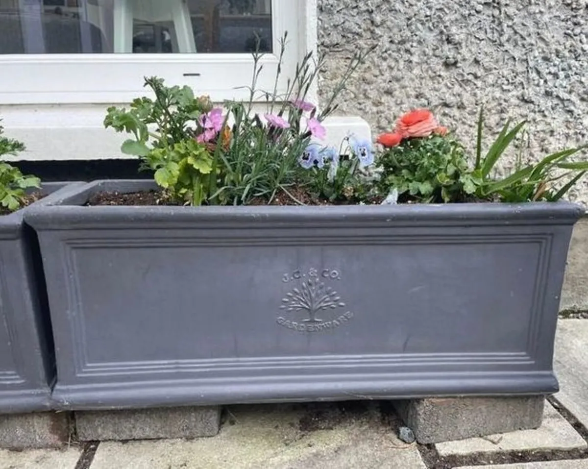 Grey JC & Co Rectangular Trough Flower Pots - Image 2