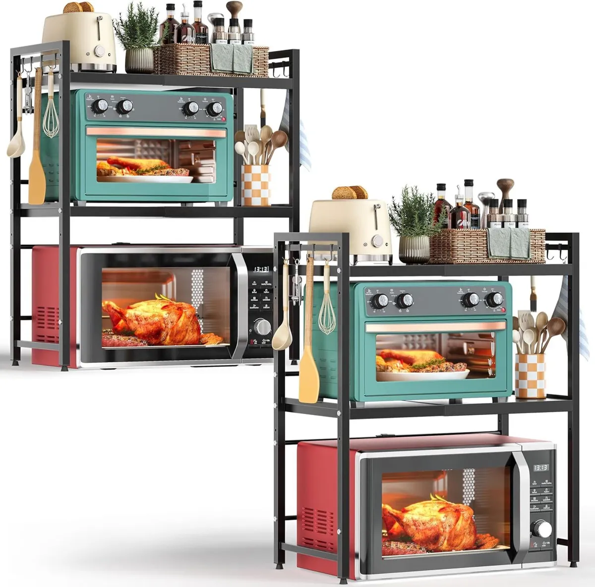 2-Pack Expandable Microwave Shelf 3 Tier Stand - Image 1