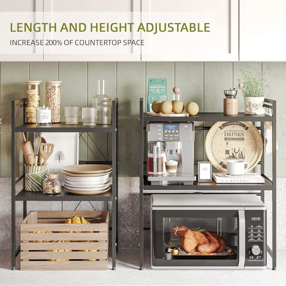 2-Pack Expandable Microwave Shelf 3 Tier Stand - Image 3