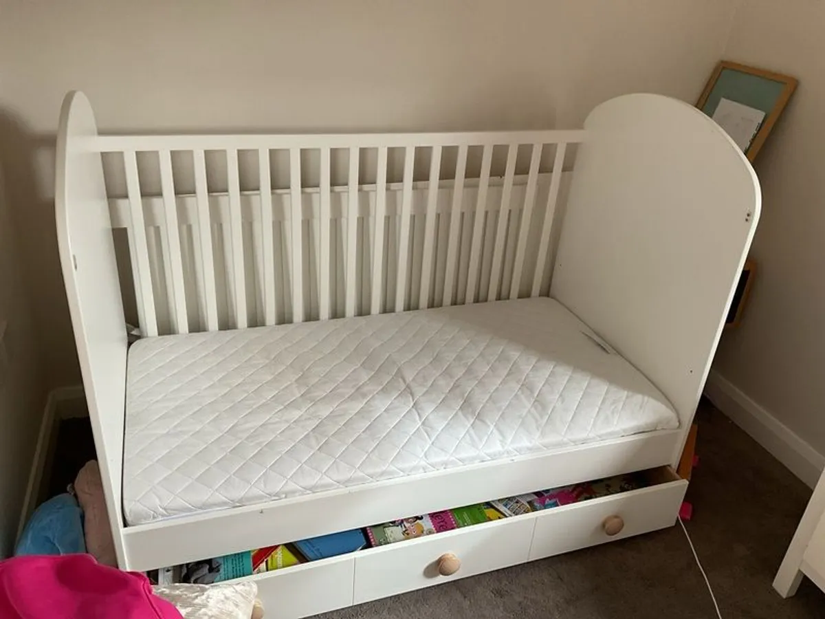ikea cot bed white , one long drawer ideal for books - Image 1
