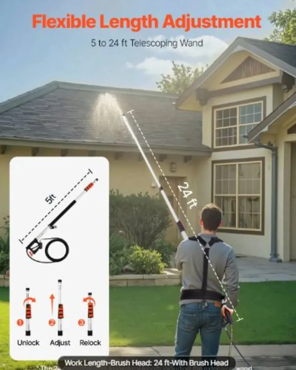 Pressure Washer Telescoping Wand, 24 ft, 4000 psi, - Image 4