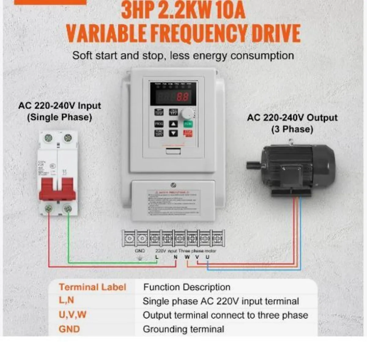 VFD 2.2KW 10A 3HP Variable Frequency - Image 2