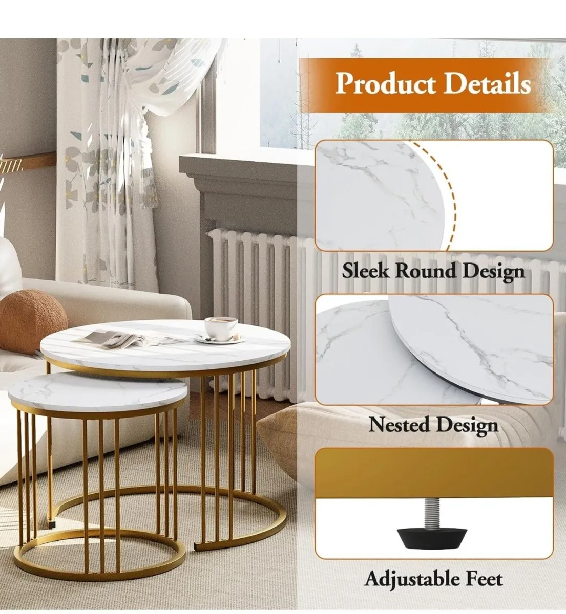 Brand New in Box, 2 piece Gold and White tables - Image 2