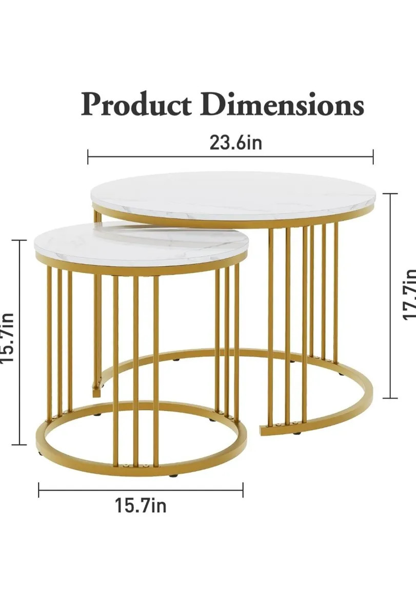 Brand New in Box, 2 piece Gold and White tables - Image 3