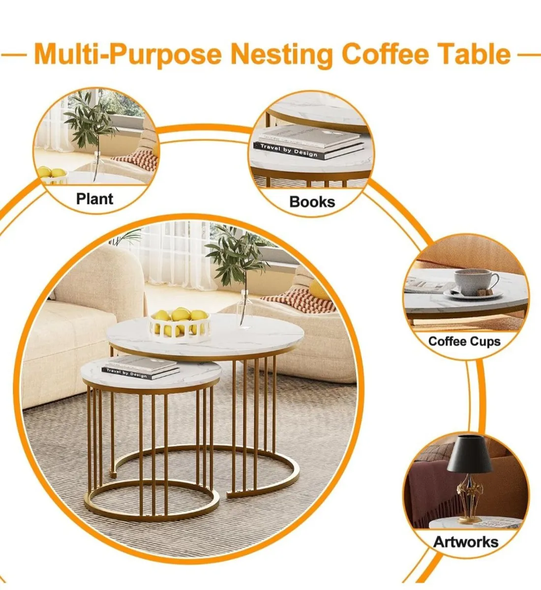 Brand New in Box, 2 piece Gold and White tables - Image 4