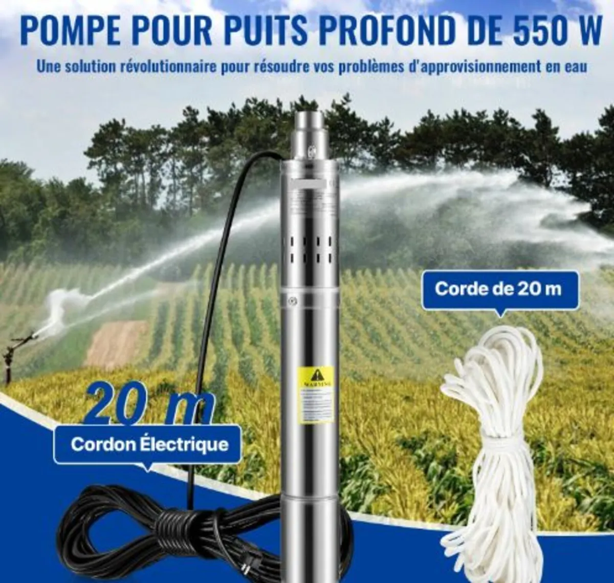Deep Well Submersible Pump,550W 230V/50Hz,35L/min - Image 3