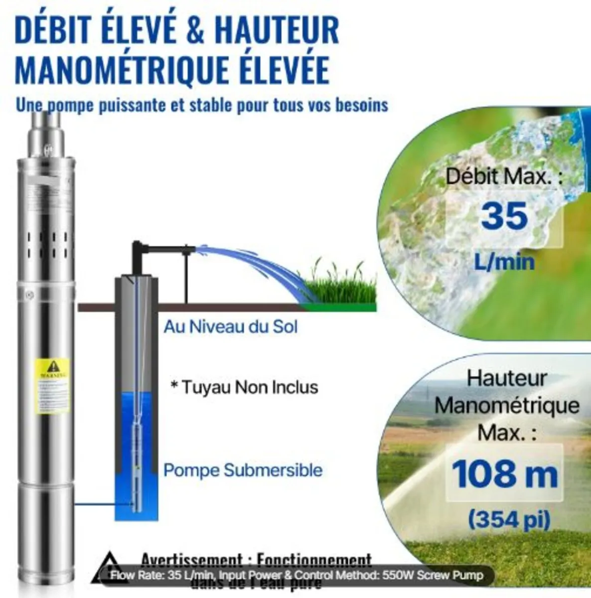 Deep Well Submersible Pump,550W 230V/50Hz,35L/min - Image 4