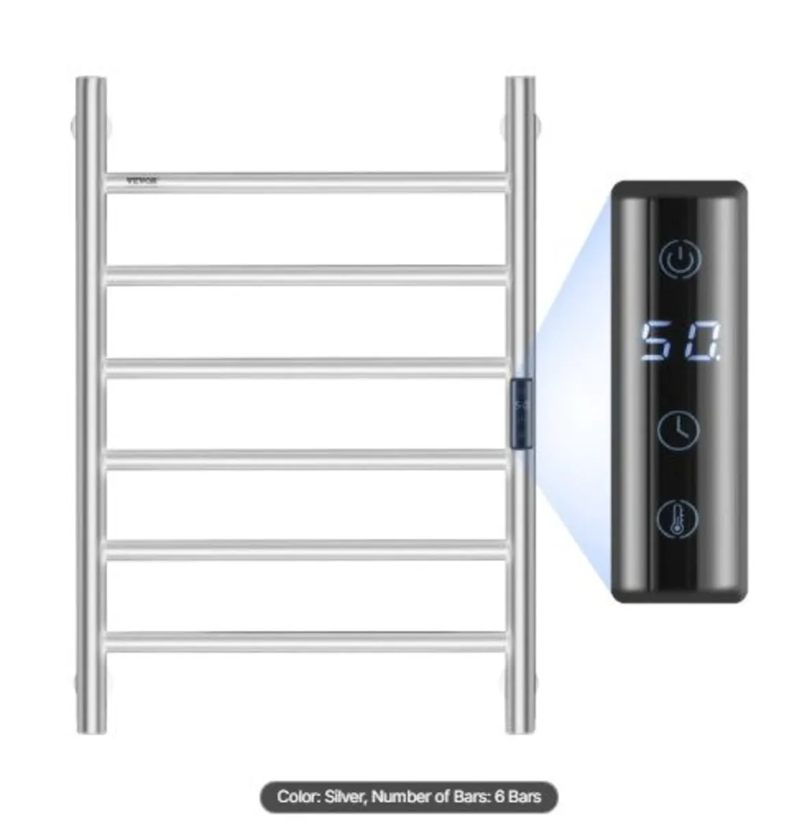 6 Bars Towel Warmer Rack, Wall Mounted Heated - Image 1