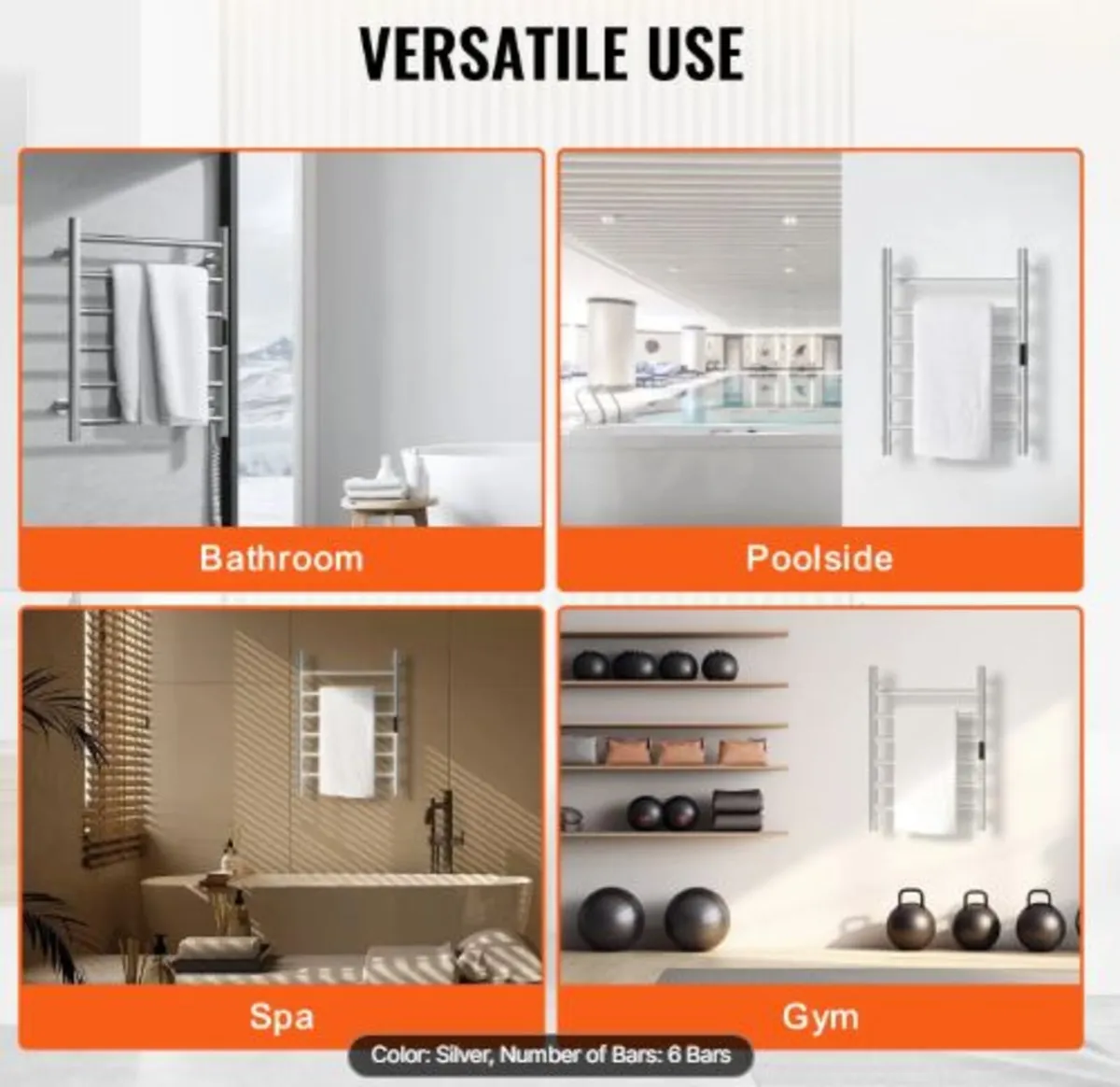 6 Bars Towel Warmer Rack, Wall Mounted Heated - Image 3