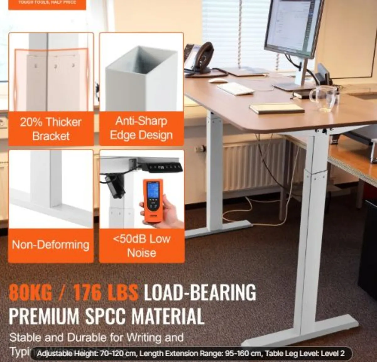 Standing Desk Frame, Adjustable 70-117 cm Height - Image 2