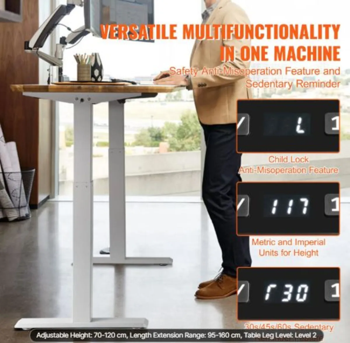 Standing Desk Frame, Adjustable 70-117 cm Height - Image 3