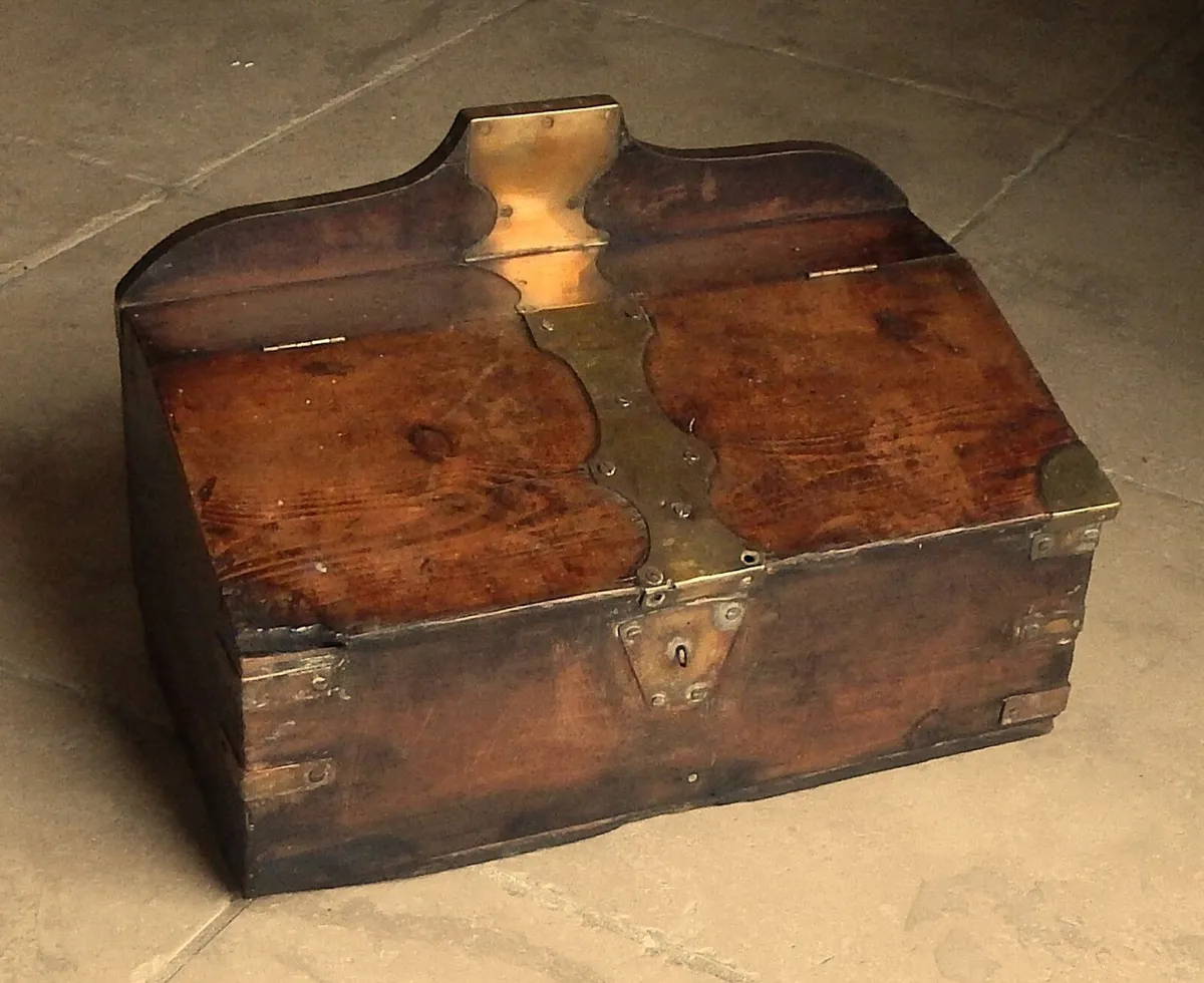 Vintage Oak & Brass Church Candle Box - Image 1