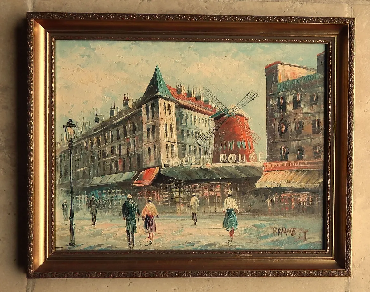 Signed Oil on Canvas Painting of Moulin Rouge - Image 1