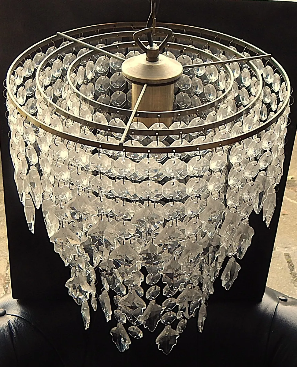 3-Tiered Acrylic Bead Chandelier, Metal Chain - Image 1