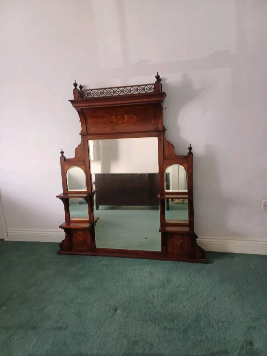 Antique late Victorian over mantle mirror - Image 2