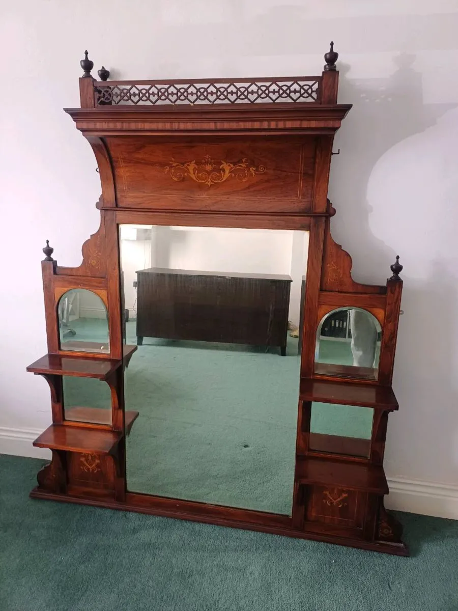 Antique late Victorian over mantle mirror - Image 3