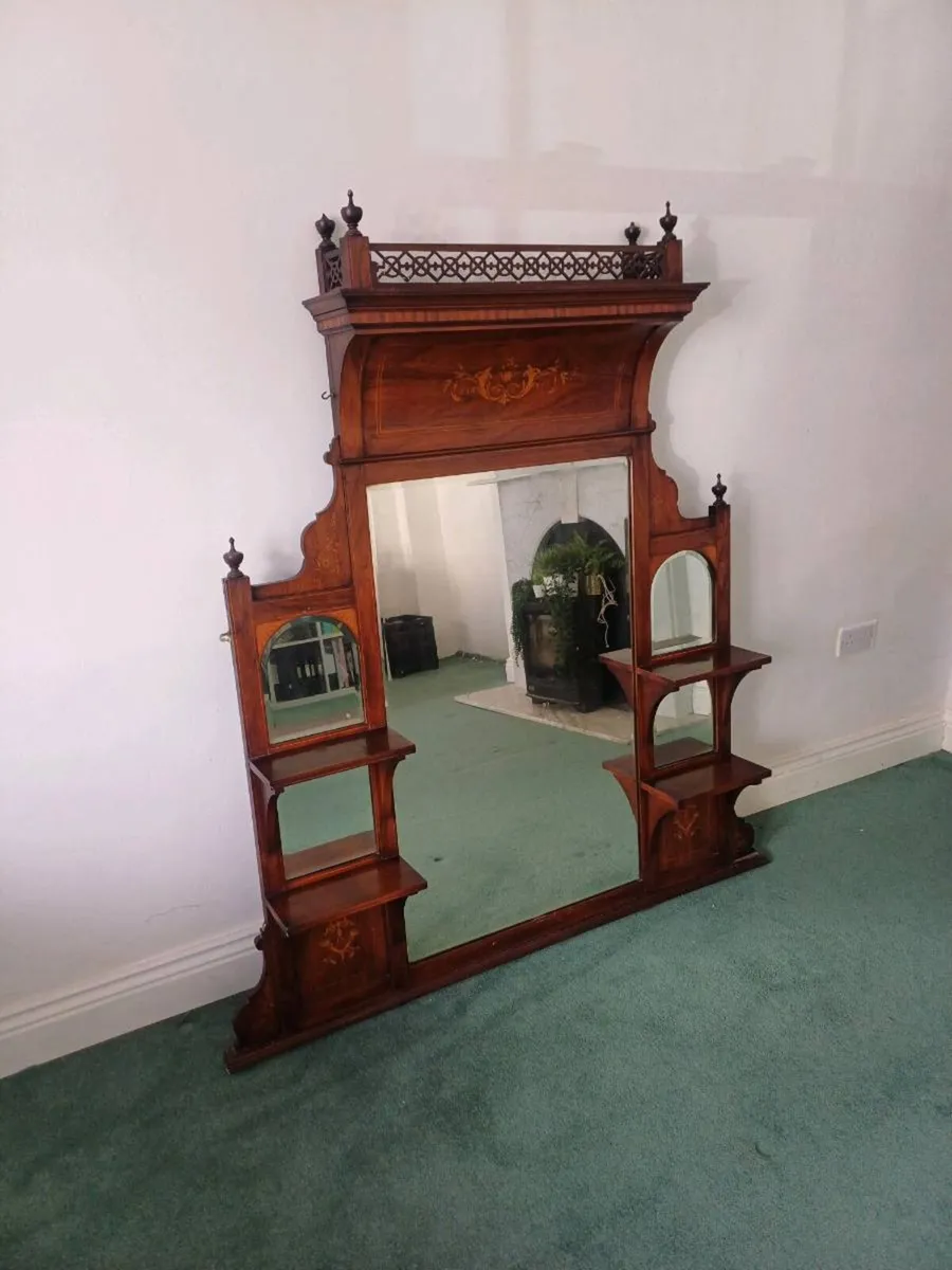 Antique late Victorian over mantle mirror - Image 1