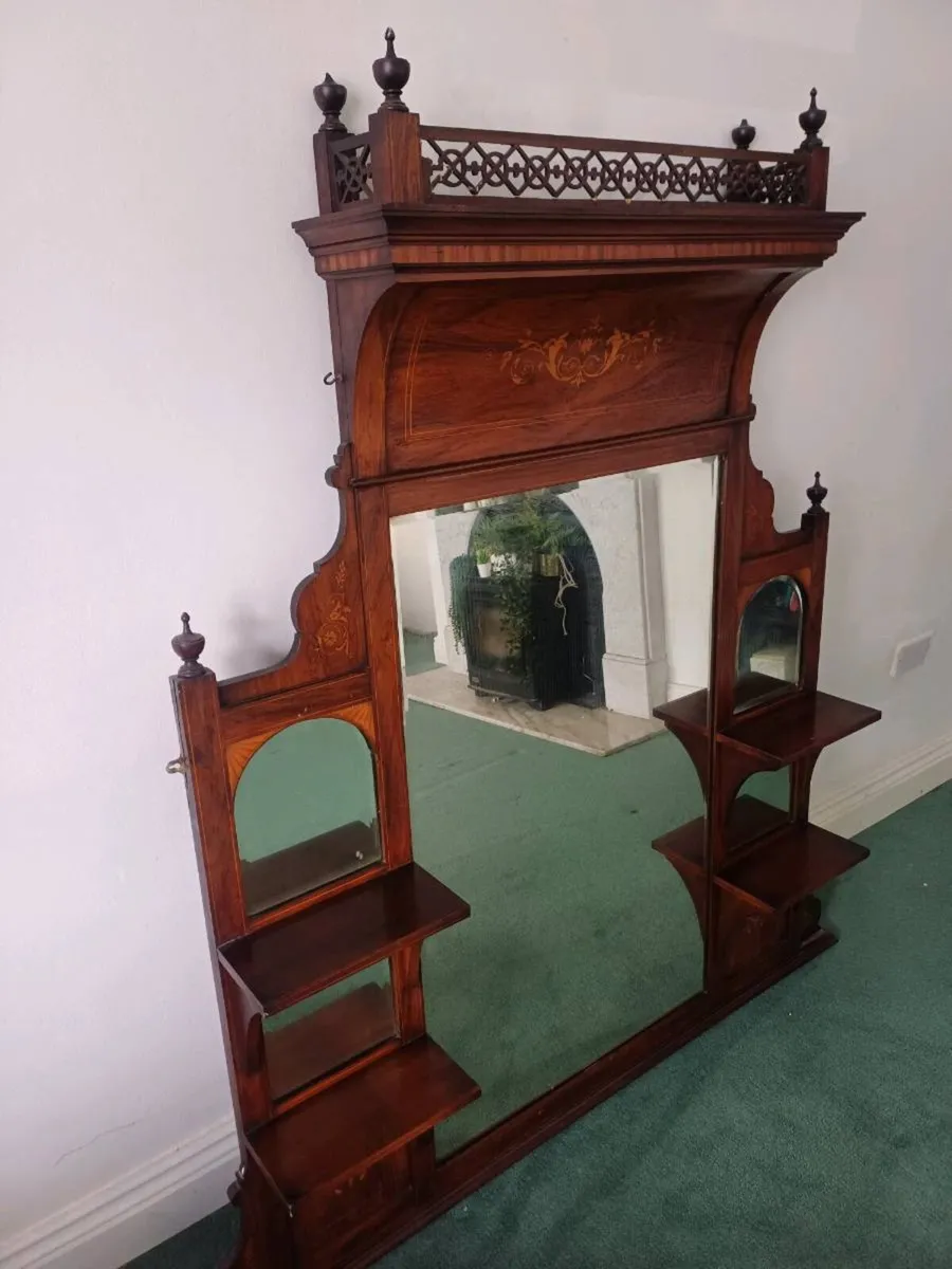 Antique late Victorian over mantle mirror - Image 4