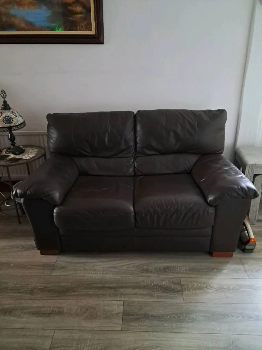 2 seater brown leather couch