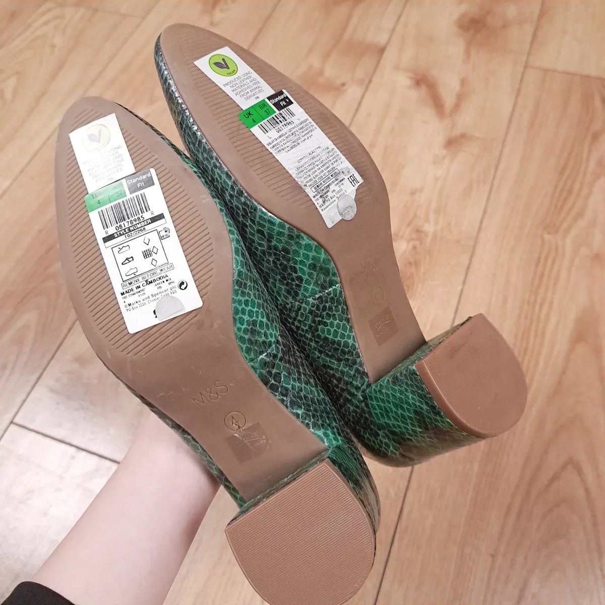 M&S Green Snake Print Block Heels 4UK/37EU - Image 4