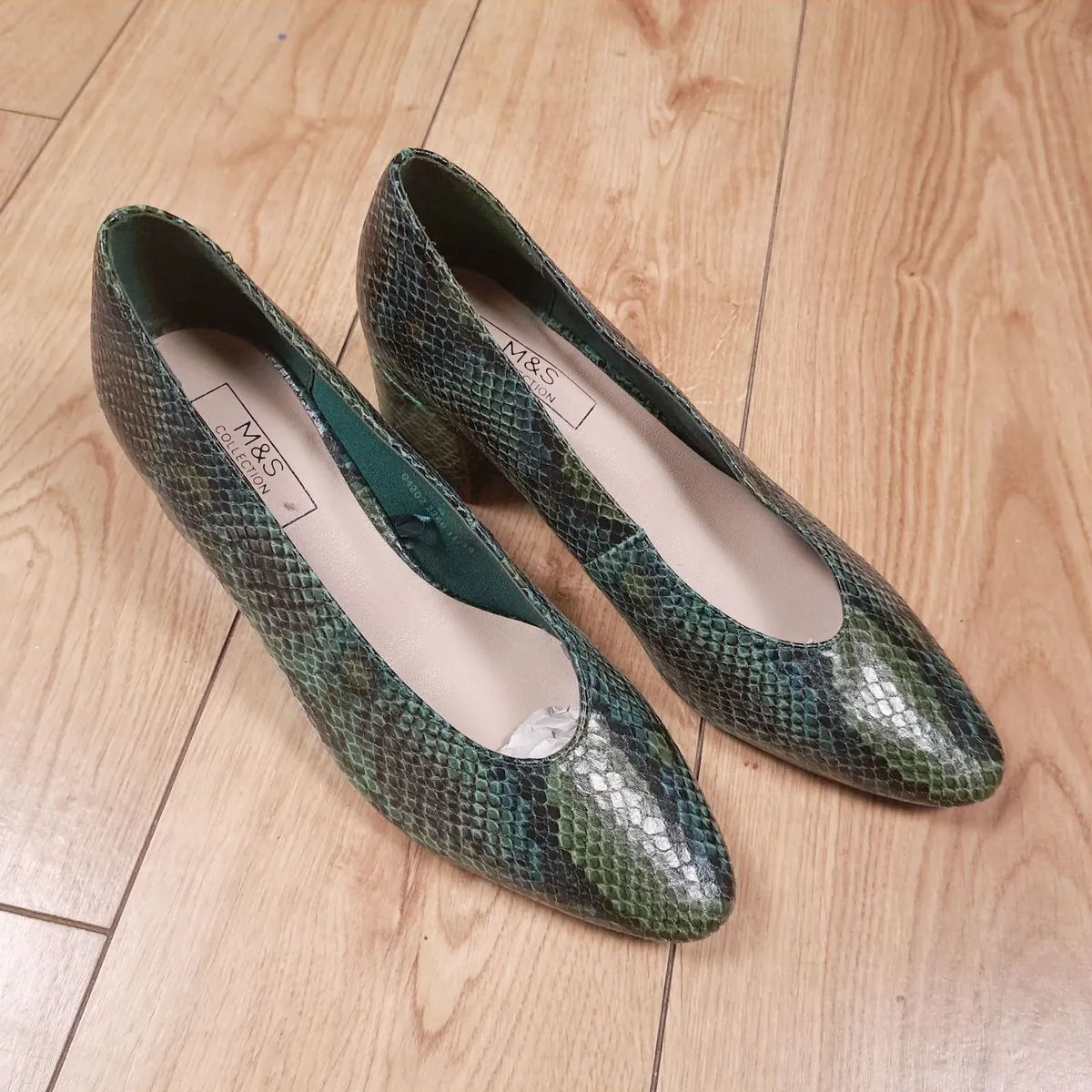 M&S Green Snake Print Block Heels 4UK/37EU - Image 1