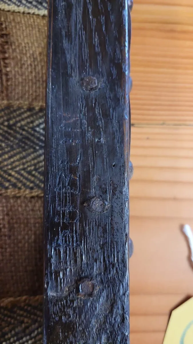 Pair early 1900s embossed leather chairs - Image 3