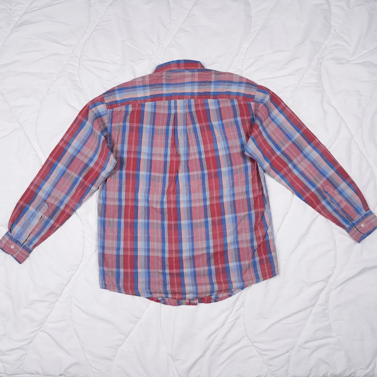 L.L. Bean Red Blue Pink Plaid Flannel Shirt M - Image 4