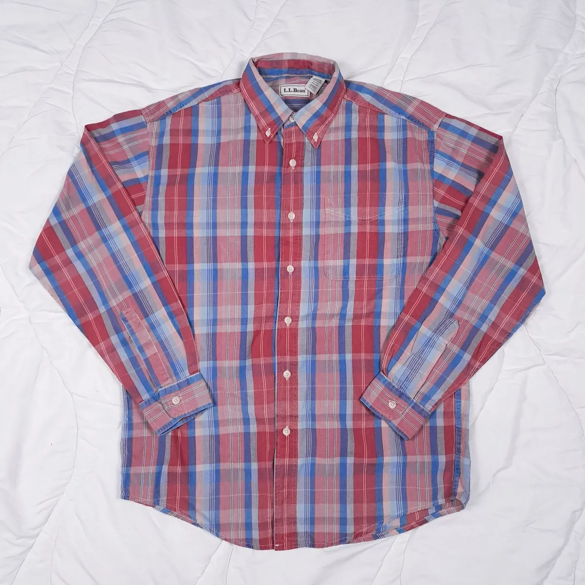 L.L. Bean Red Blue Pink Plaid Flannel Shirt M - Image 1