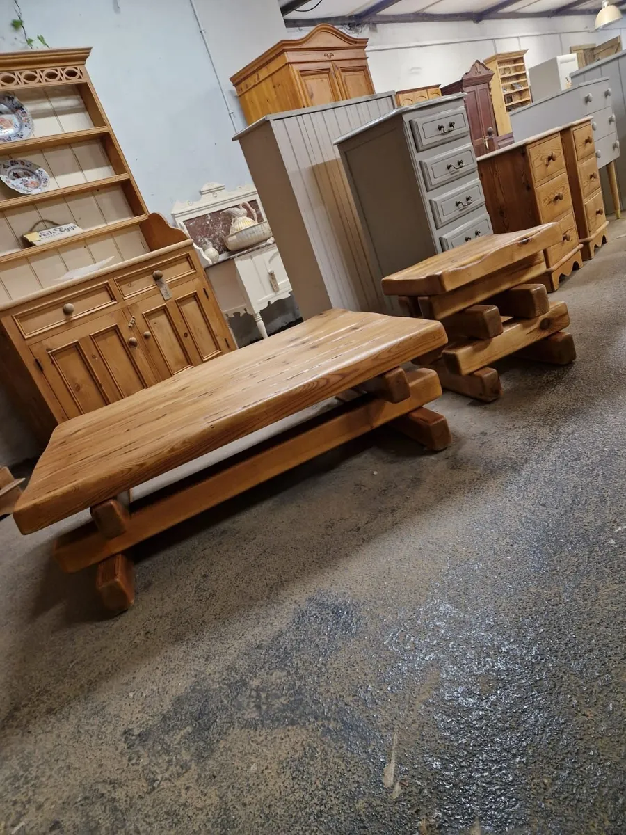 Reclaimed pine coffee table, matching side table - Image 1