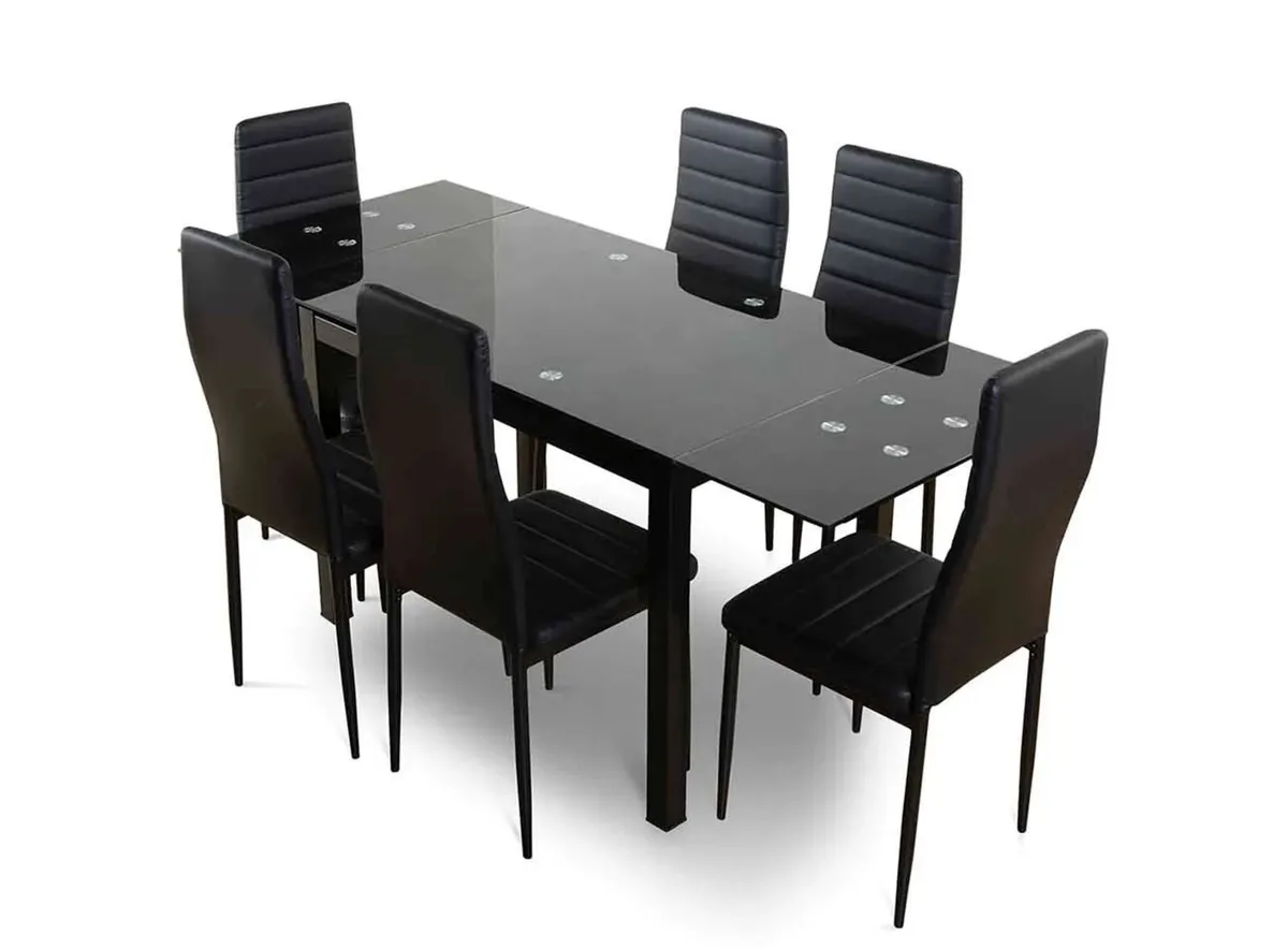 Extendable Glass Dining Table Set with 6 chairs - Image 1