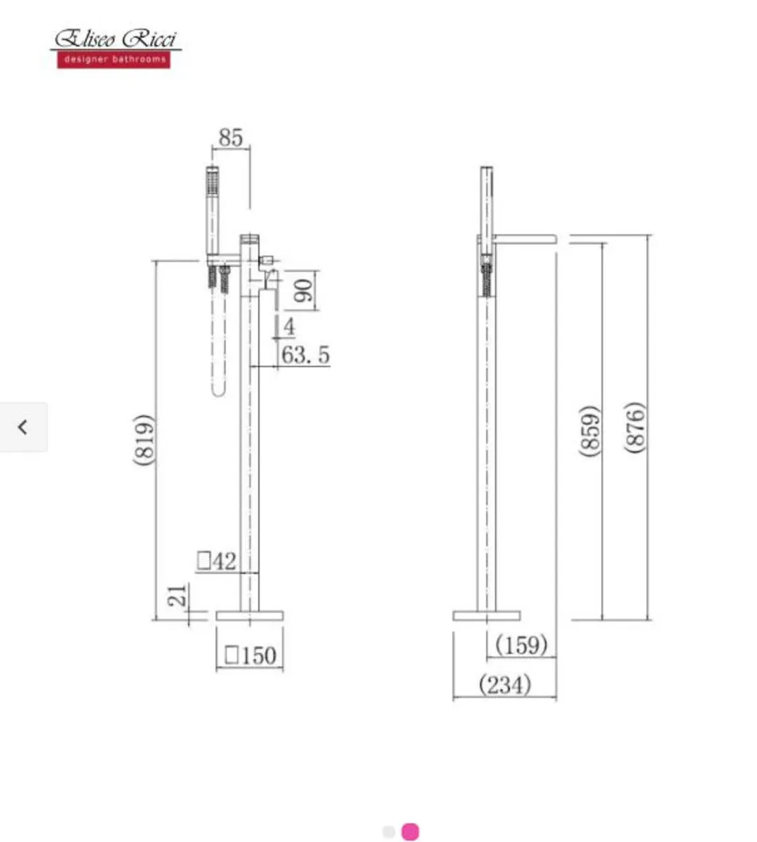 Eliseo Ricci Free Fall Floor Standing Bath Shower - Image 2