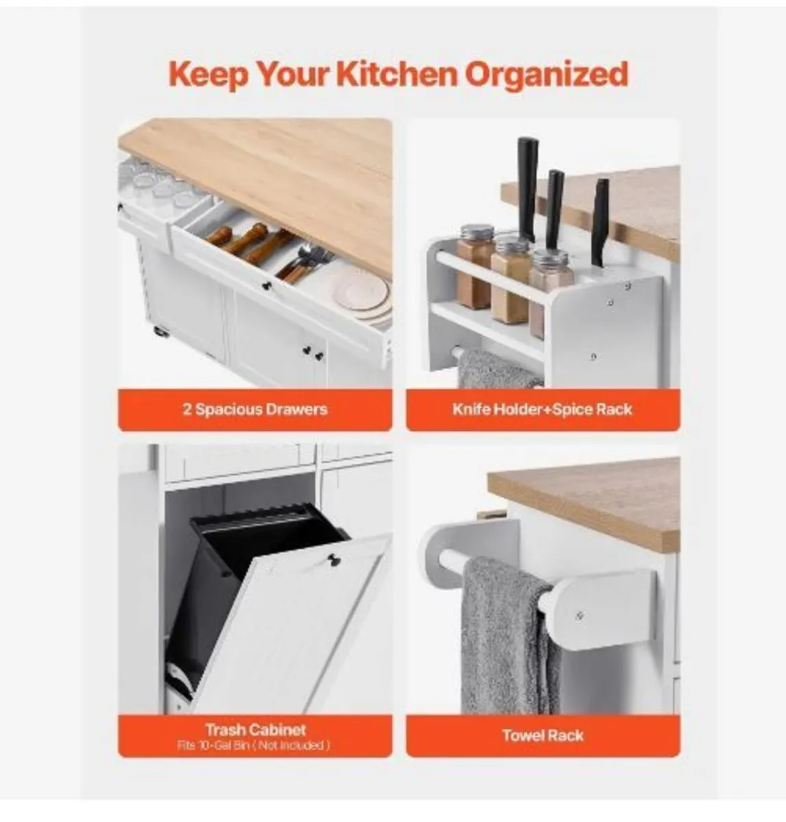 Kitchen Island Cart with Storage, 153 cm - Image 2