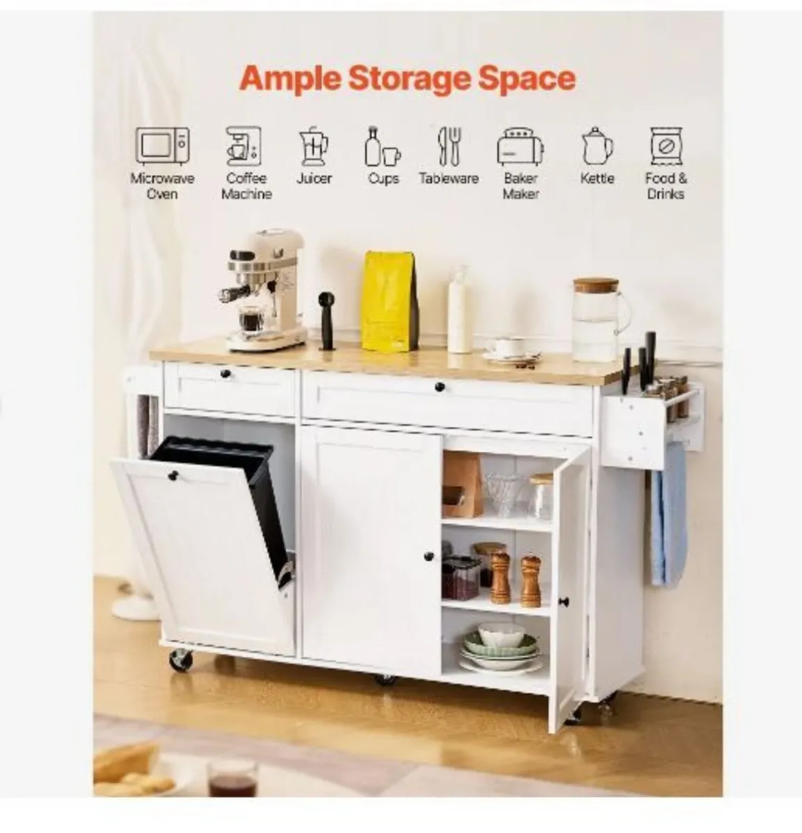 Kitchen Island Cart with Storage, 153 cm - Image 1