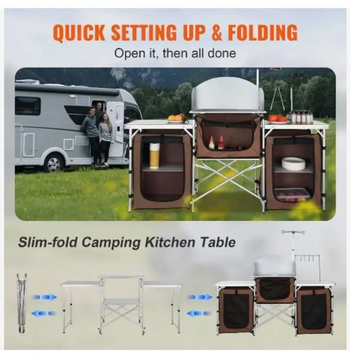 Camping Kitchen Table, Folding Outdoor Cooking - Image 1