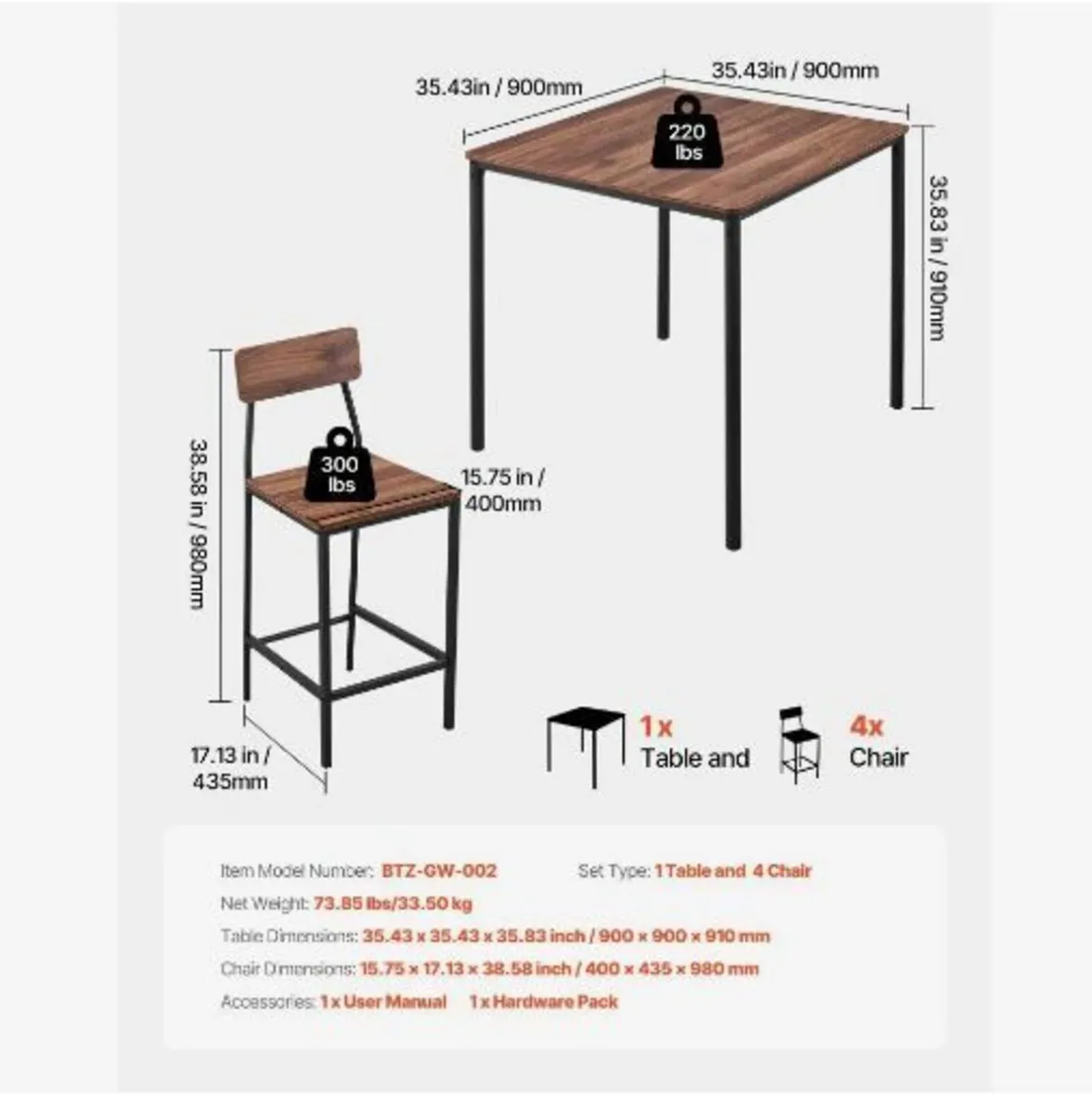 Bar Table, 5PCS 889mm Bars Tables Set - Image 3