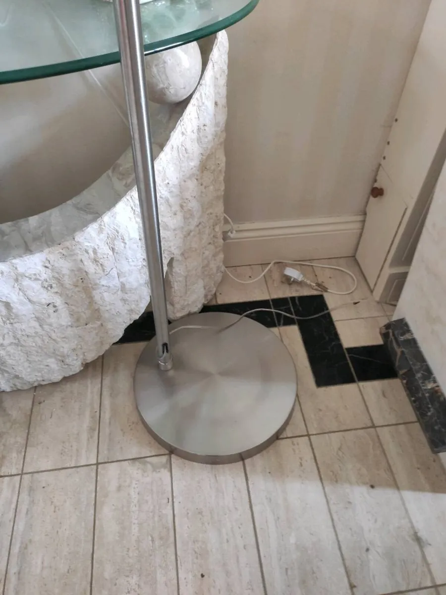 Metal floor arc lamp (adjustable) - beige shade - Image 2