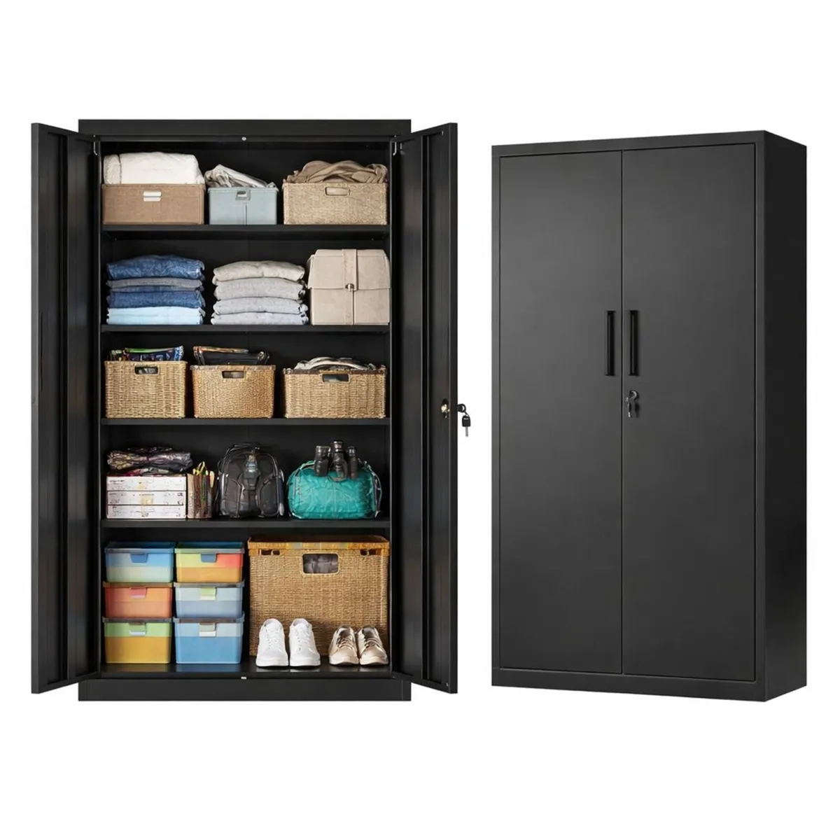 Black Metal Storage Cabinet Lockable With Shelves - Image 2