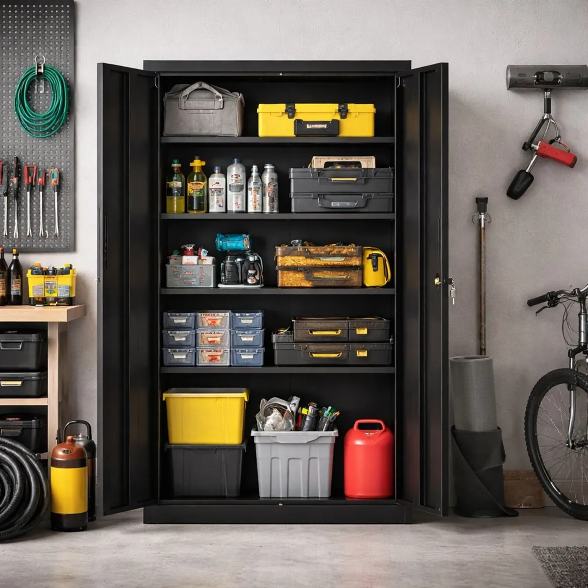 Black Metal Storage Cabinet Lockable With Shelves - Image 1