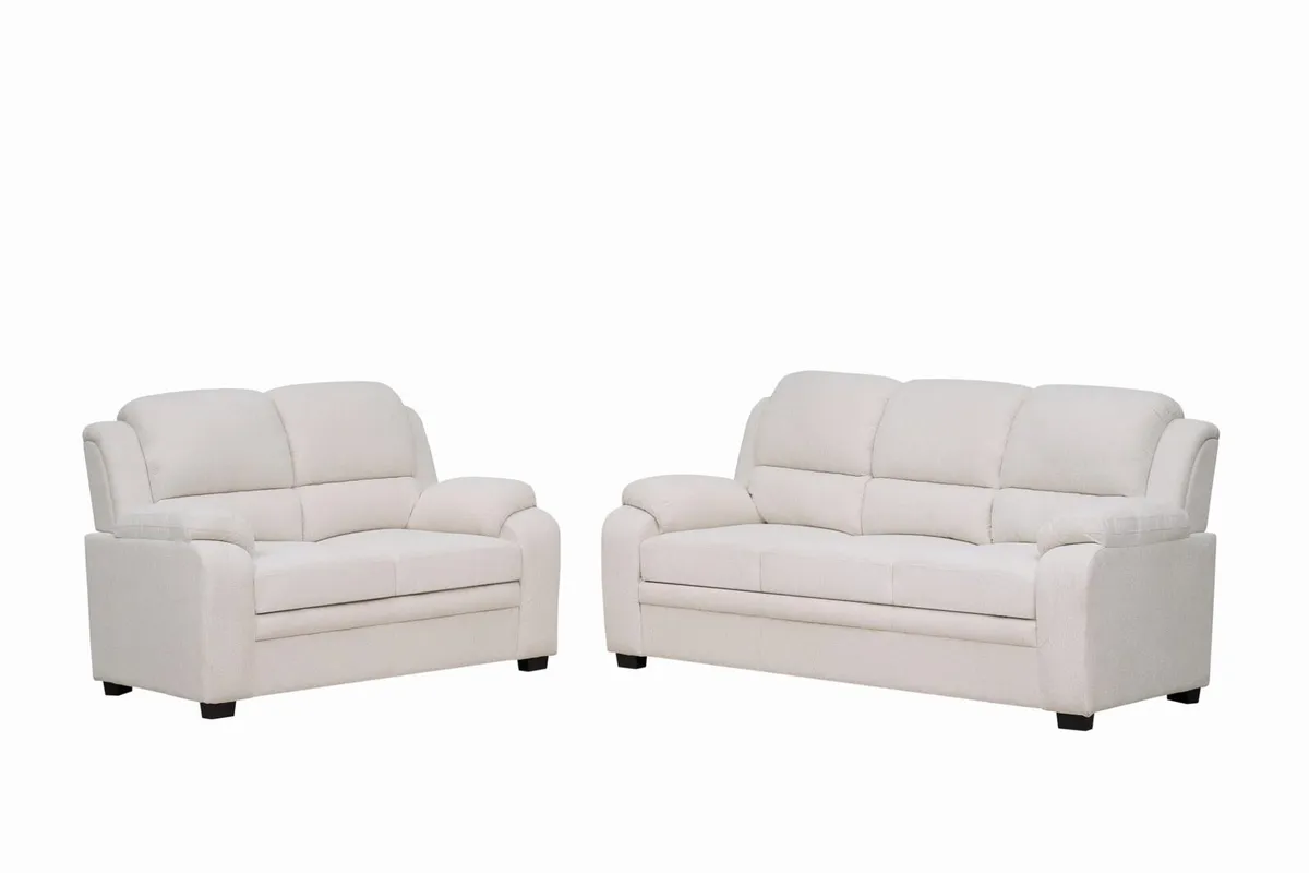 3+2 Cream & Grey Fabric Recliner Sofa Set - Image 3