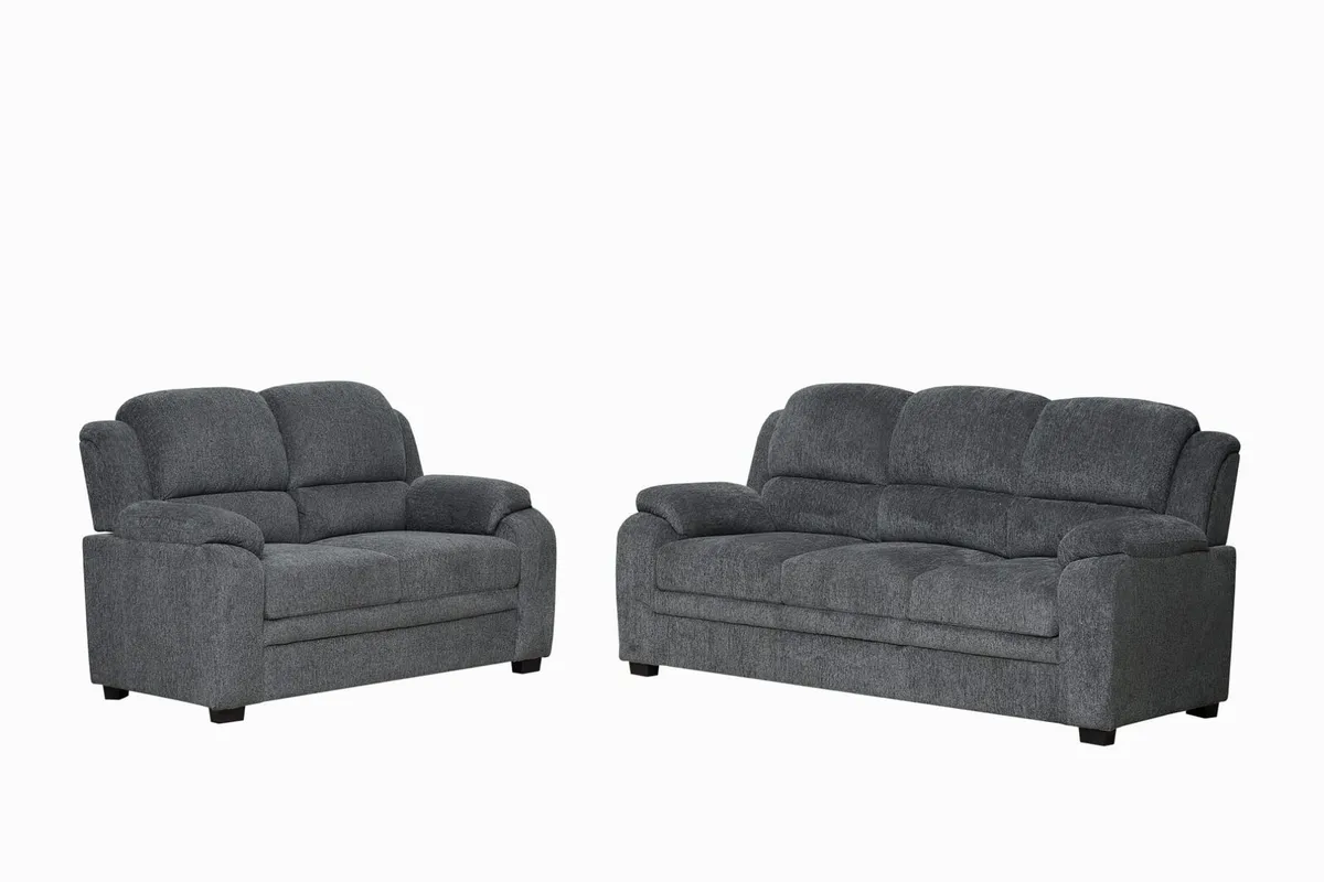 3+2 Cream & Grey Fabric Recliner Sofa Set - Image 4