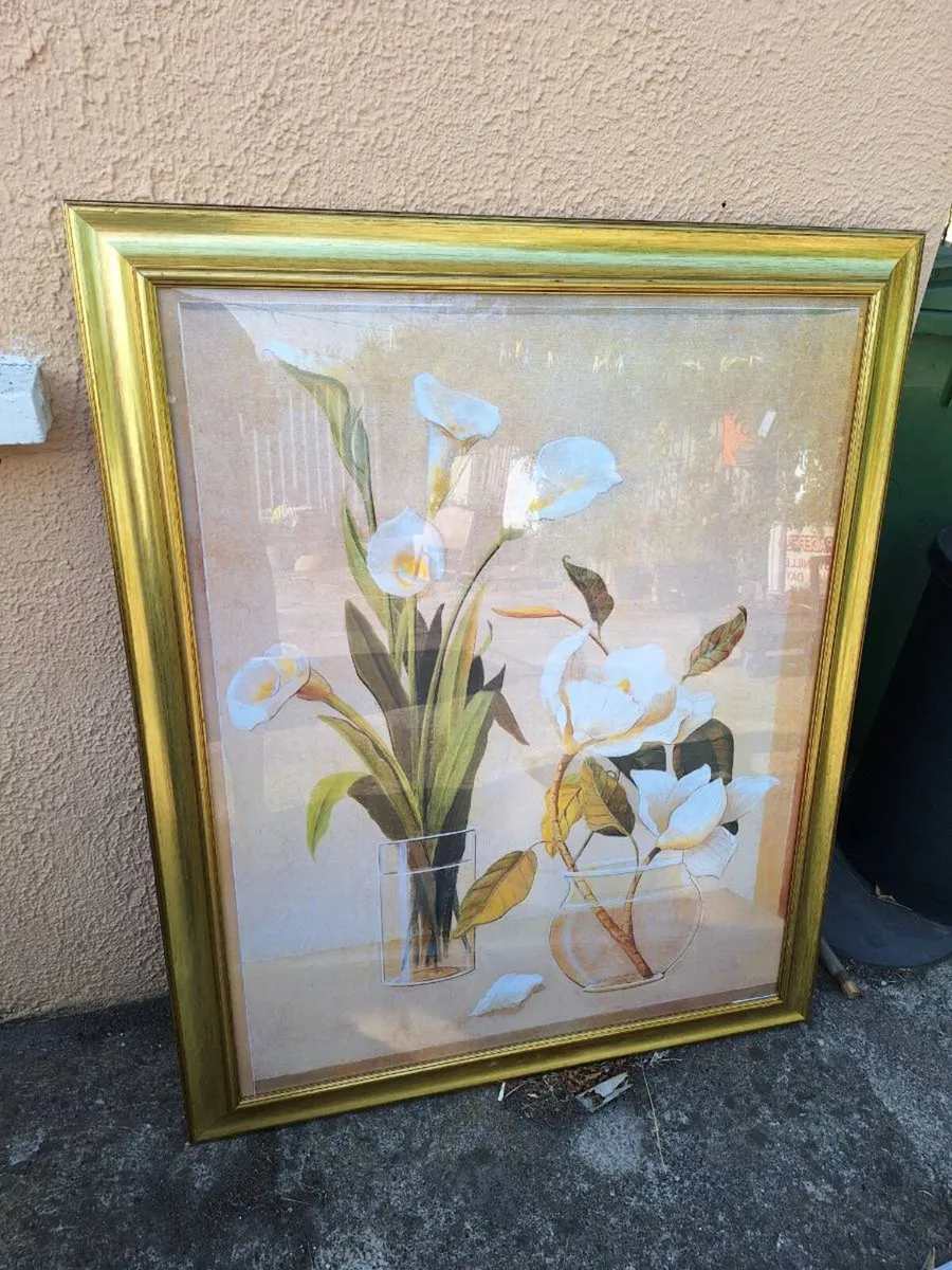 Large framed print of flowers in vases - Image 1