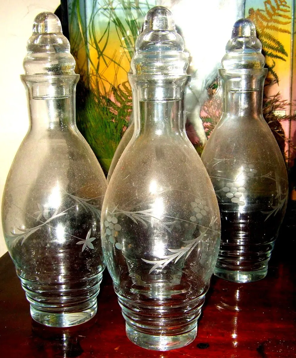 Vintage Etched Glass Decanters (Set of 4) - Image 3