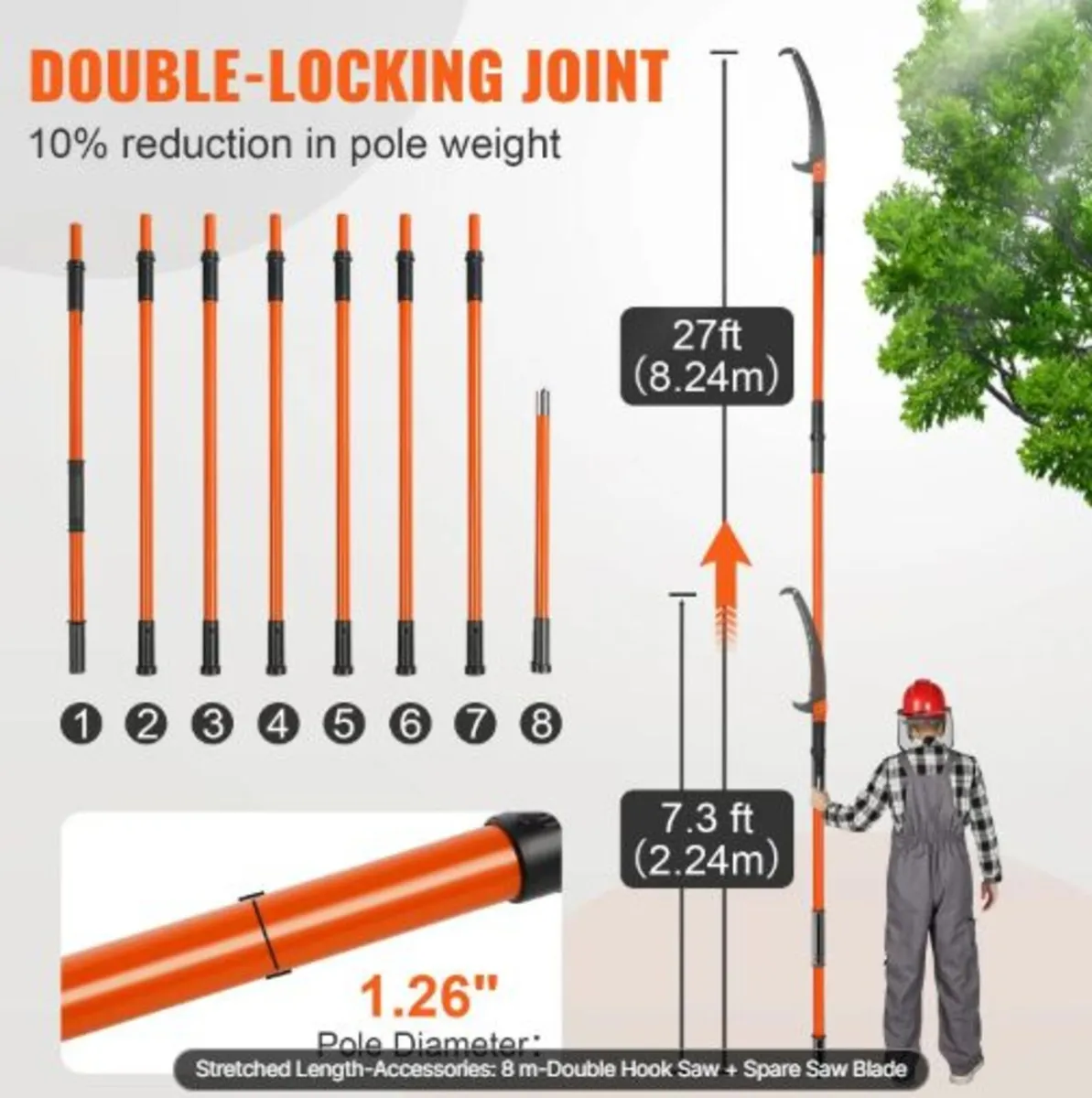 Manual Pole Saw,2.2 - 8.2m Extendable Tree Pruner - Image 2