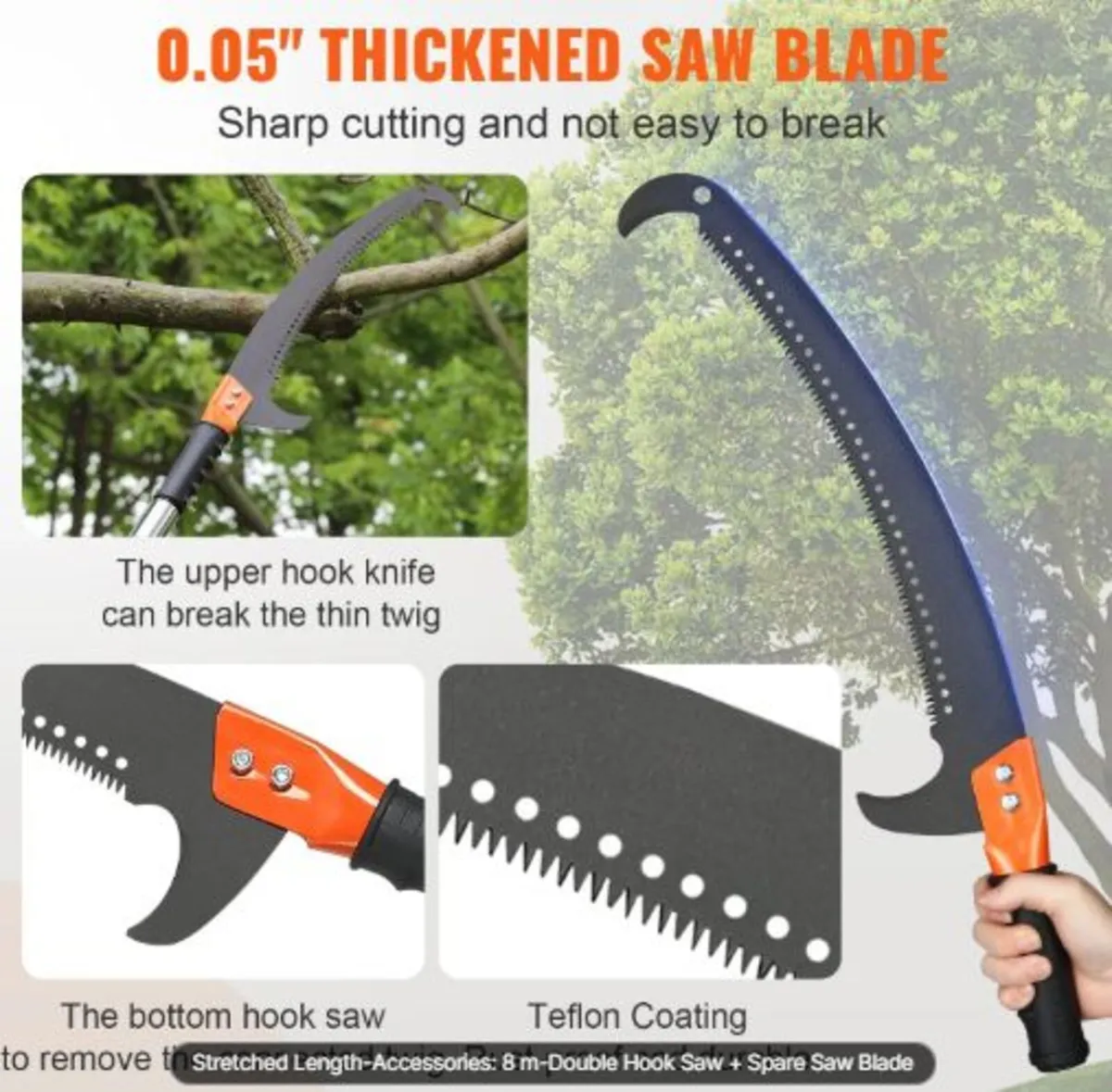 Manual Pole Saw,2.2 - 8.2m Extendable Tree Pruner - Image 3